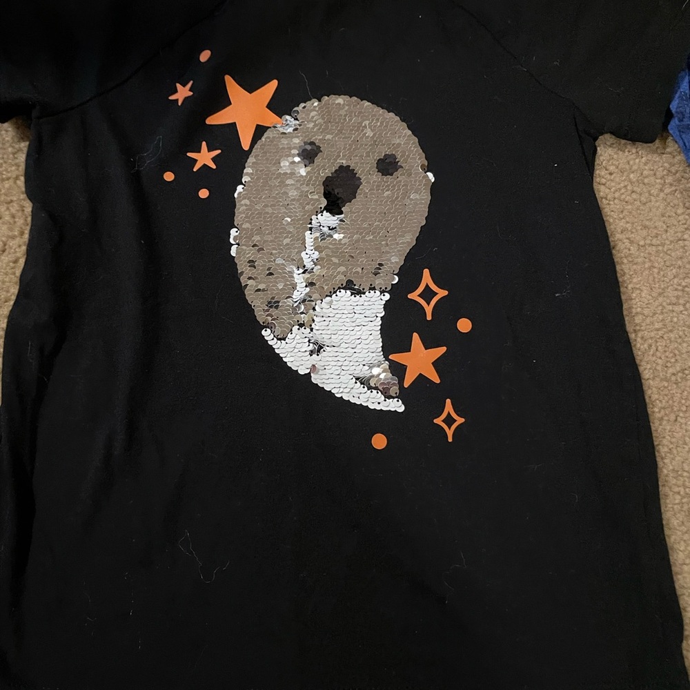 Cat & Jack Black Tee with Sequin Ghost and Orange Stars